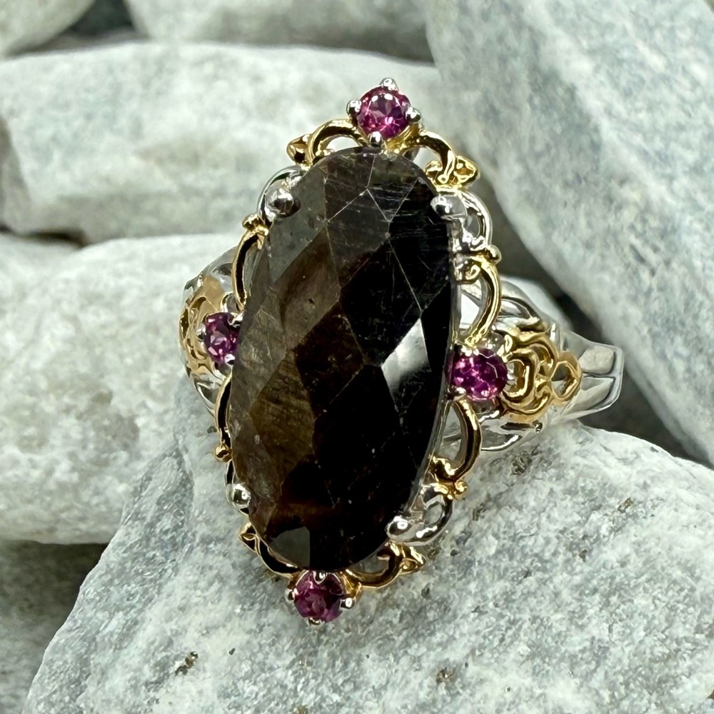 Handcrafted Smoky Quartz and Pink Sapphire Cocktail Ring